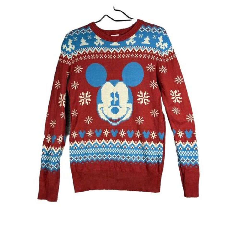 Mickey Mouse Christmas Sweater Mens Small Red Fair Isle Crew‎ Celebrate Together